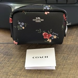 NWT Coach Black Mini Cosmetic Case with Floral Print.